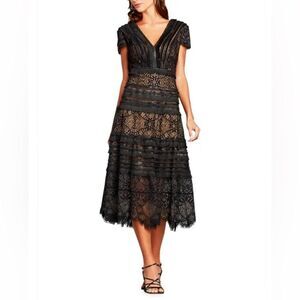Tadashi Shoji from Nordstrom V-Neck Lace Mini Fringe Trim Midi
Dress 👗